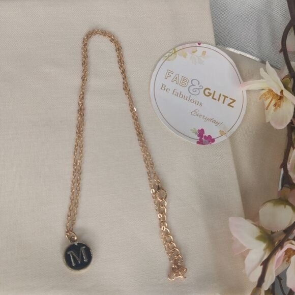 Pendant Necklace Alphabet M Gold & Black Initial Coin Pendant Necklace - Picture 6 of 8